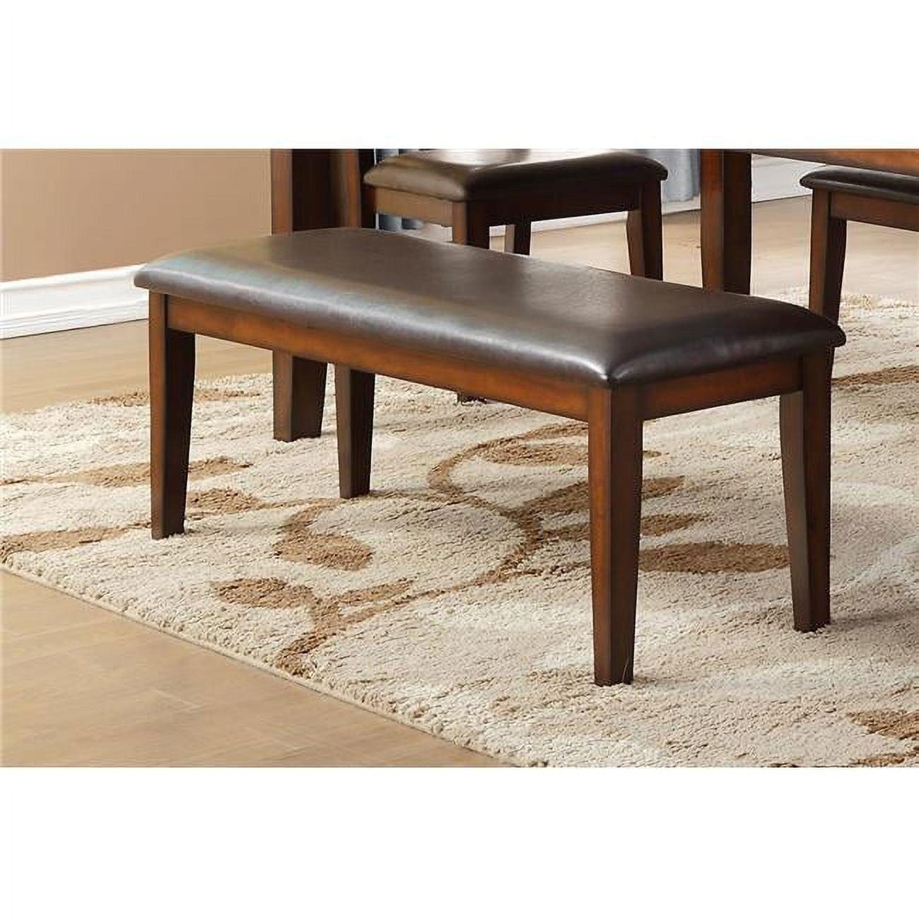 Mantello 48" Cherry Finish Mango Veneer Bench with Dark Brown Faux Leather