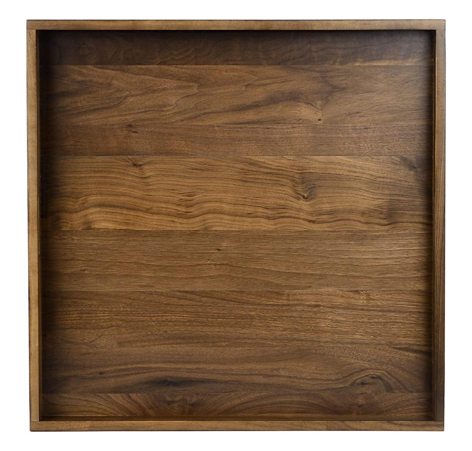 19 x 19 Inches Black Walnut Large Ottoman Tray Wooden Table Tray Square Solid Serving Tray with Handles Platter Decorative Tray for Oversized Ottoman Home Breakfast in Bed Tea Coffee