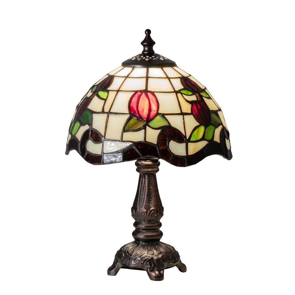 Elegant Victorian Tiffany-Style Stained Glass Table Lamp with Bronze Base