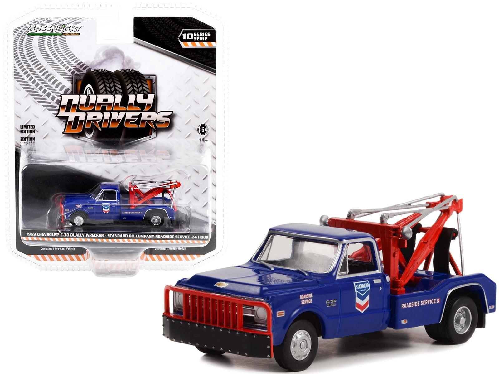 1969 Chevrolet C-30 Dually Wrecker Truck Dark Blue "Standard Oil Company Roadside Service" 1/64 Diecast Model Car by Greenlight