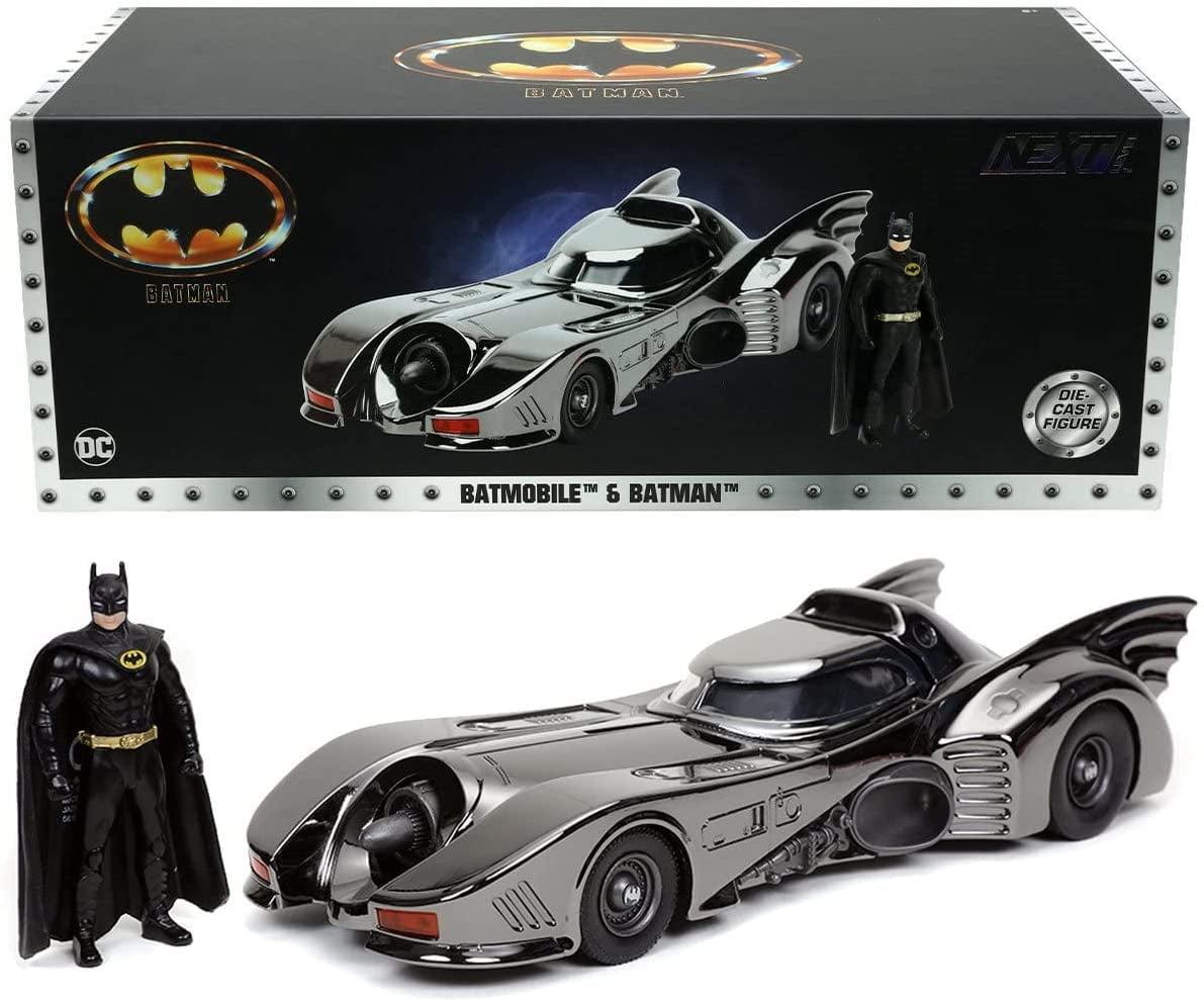 1989 Batmobile Black Chrome Die-Cast Vehicle with Batman Figure