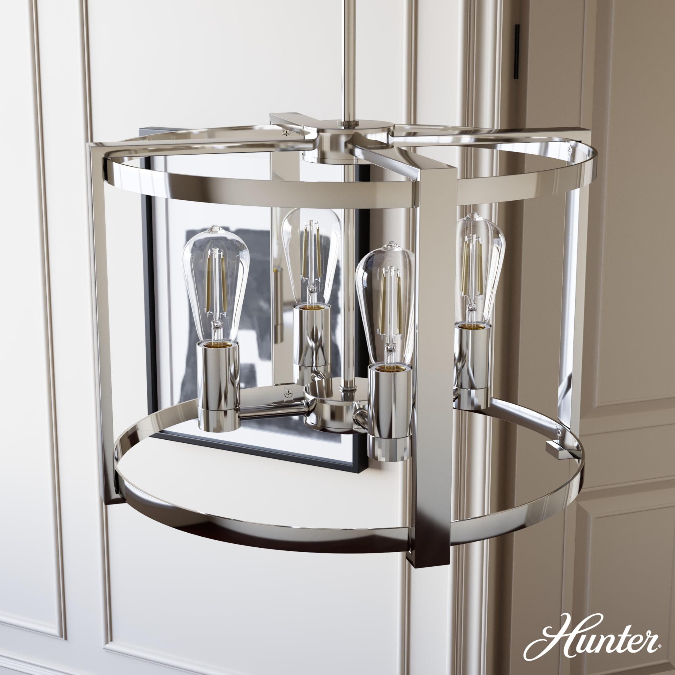 Hunter - Astwood 4-light Polished Nickel, Medium Size Chandelier, Dimmable, Caged Style, Drum Shaped, for Bedrooms, Dining, Living Rooms - 19957