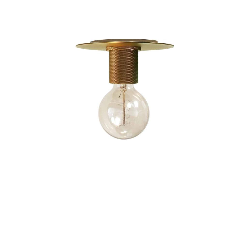 Aged Brass and Glass Drum Ceiling Light Fixture