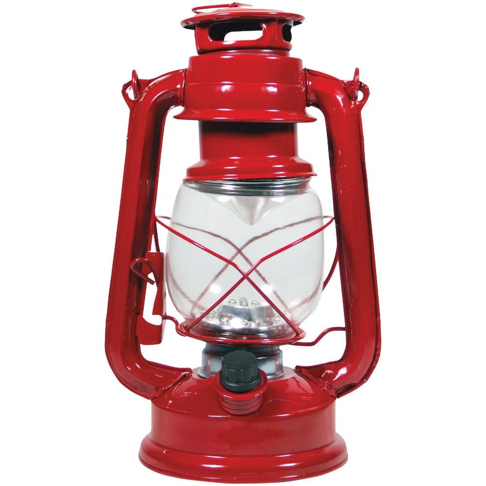 Red Metal Hurricane Lantern with LED Light