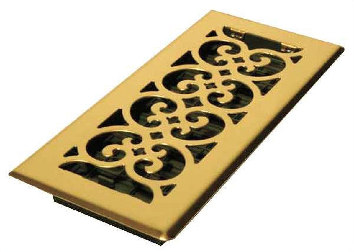 Decor Grates 4" x 10" Scroll Design Bright Brass Finish Steel Plated Floor Register