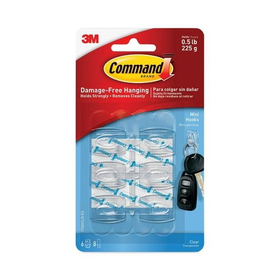 Command  Clear Hooks and Strips  Plastic  Mini  6 Hooks with 8 Adhesive Strips per Pack