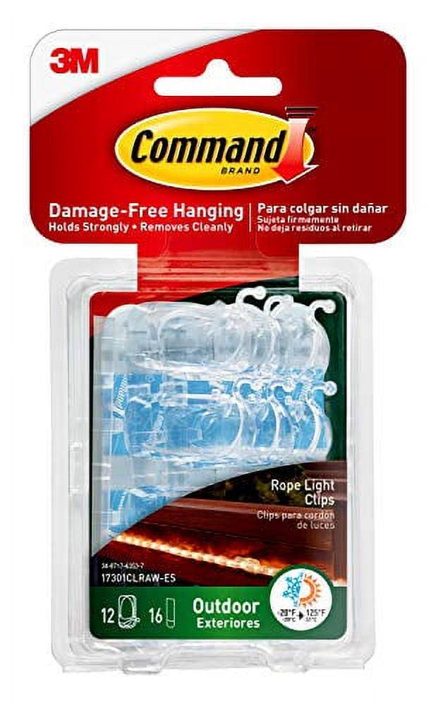 Command Outdoor Rope Light Clips, Clear, Hang Lights, 12 Clips and 16 Strips, Holiday Decorations