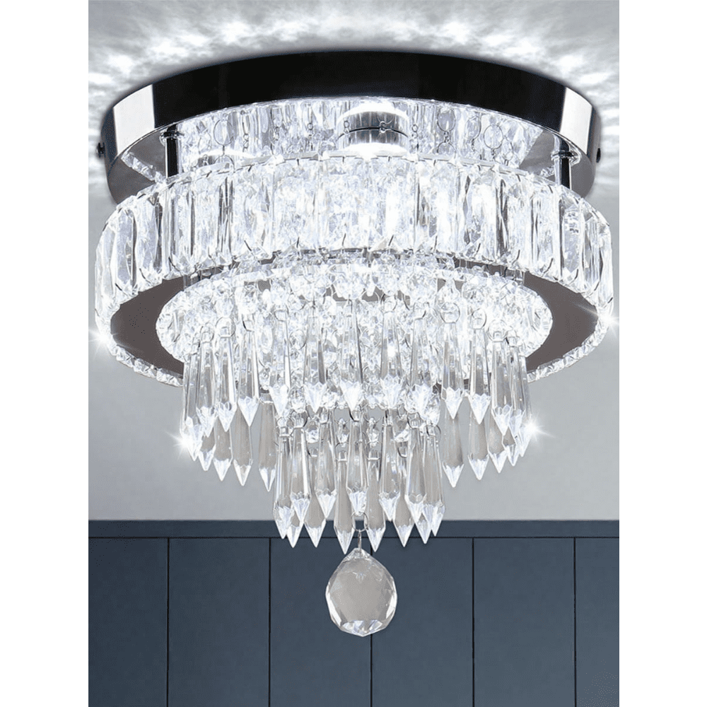 House of Hampton® House of Hampton® 11.8" Crystal Chandeliers Modern Crystal Ceiling Light LED Chandeliers Semi Flush Mount Chandelier Light for Bedrooms Dining Living Room Hallway (6500K Cool White Light)