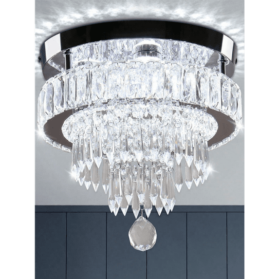 House of Hampton® House of Hampton® 11.8" Crystal Chandeliers Modern Crystal Ceiling Light LED Chandeliers Semi Flush Mount Chandelier Light for Bedrooms Dining Living Room Hallway (6500K Cool White Light)