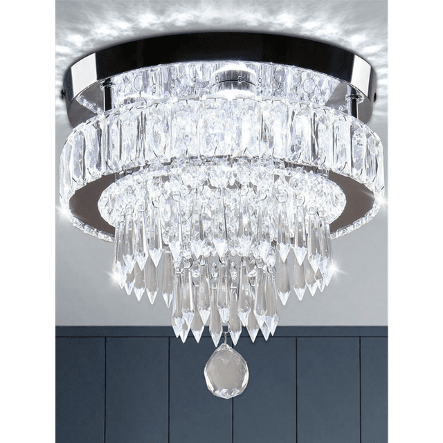 House of Hampton® House of Hampton® 11.8" Crystal Chandeliers Modern Crystal Ceiling Light LED Chandeliers Semi Flush Mount Chandelier Light for Bedrooms Dining Living Room Hallway (6500K Cool White Light)