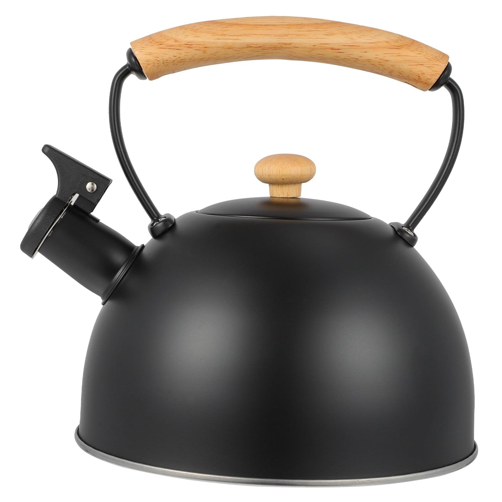 Black Stainless Steel Whistling Tea Kettle with Wooden Handle