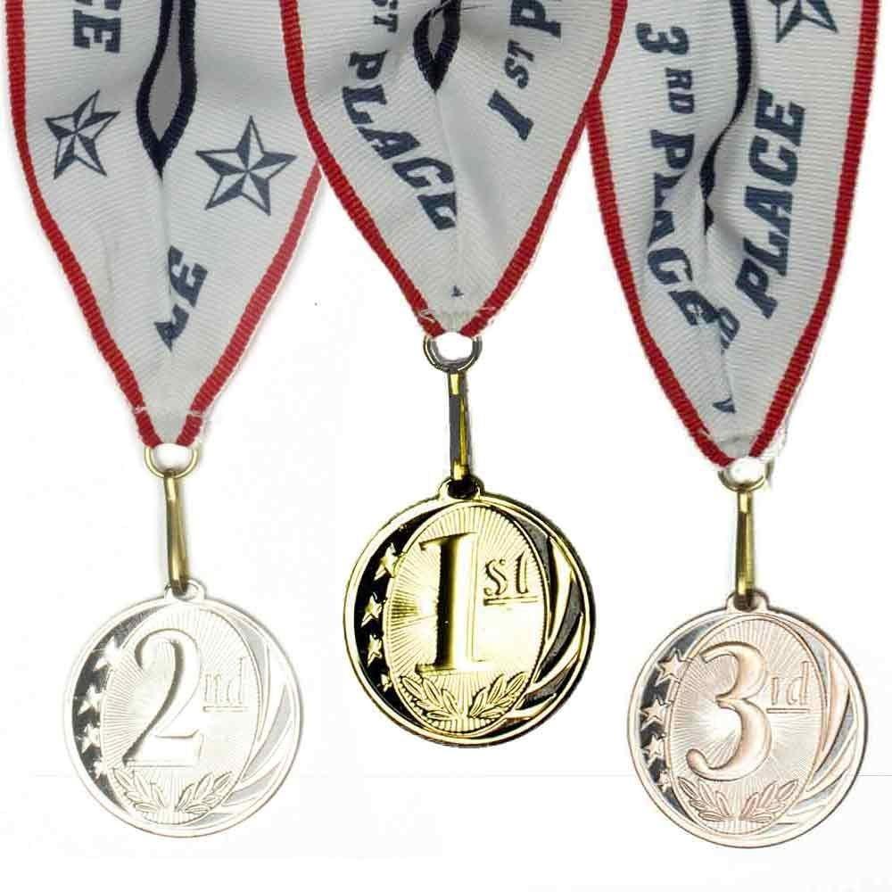 1st 2nd 3rd Place MidNite Star Award Medals - 3 Piece Set (Gold, Silver, Bronze) - Includes Ribbon