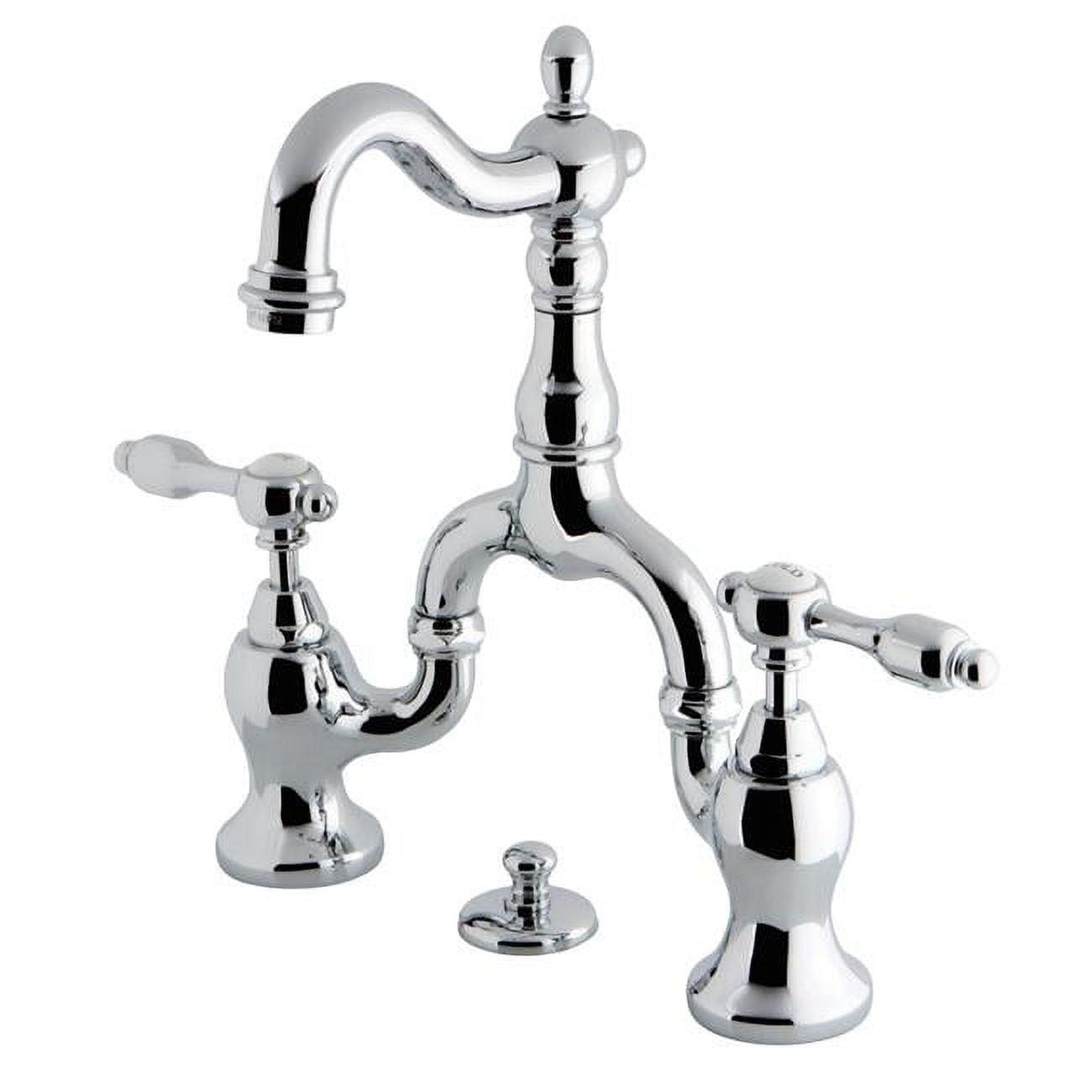 Kingston Brass Tudor Two-Handle 3-Hole Deck Mount Bridge Bathroom Faucet with Brass Pop-Up