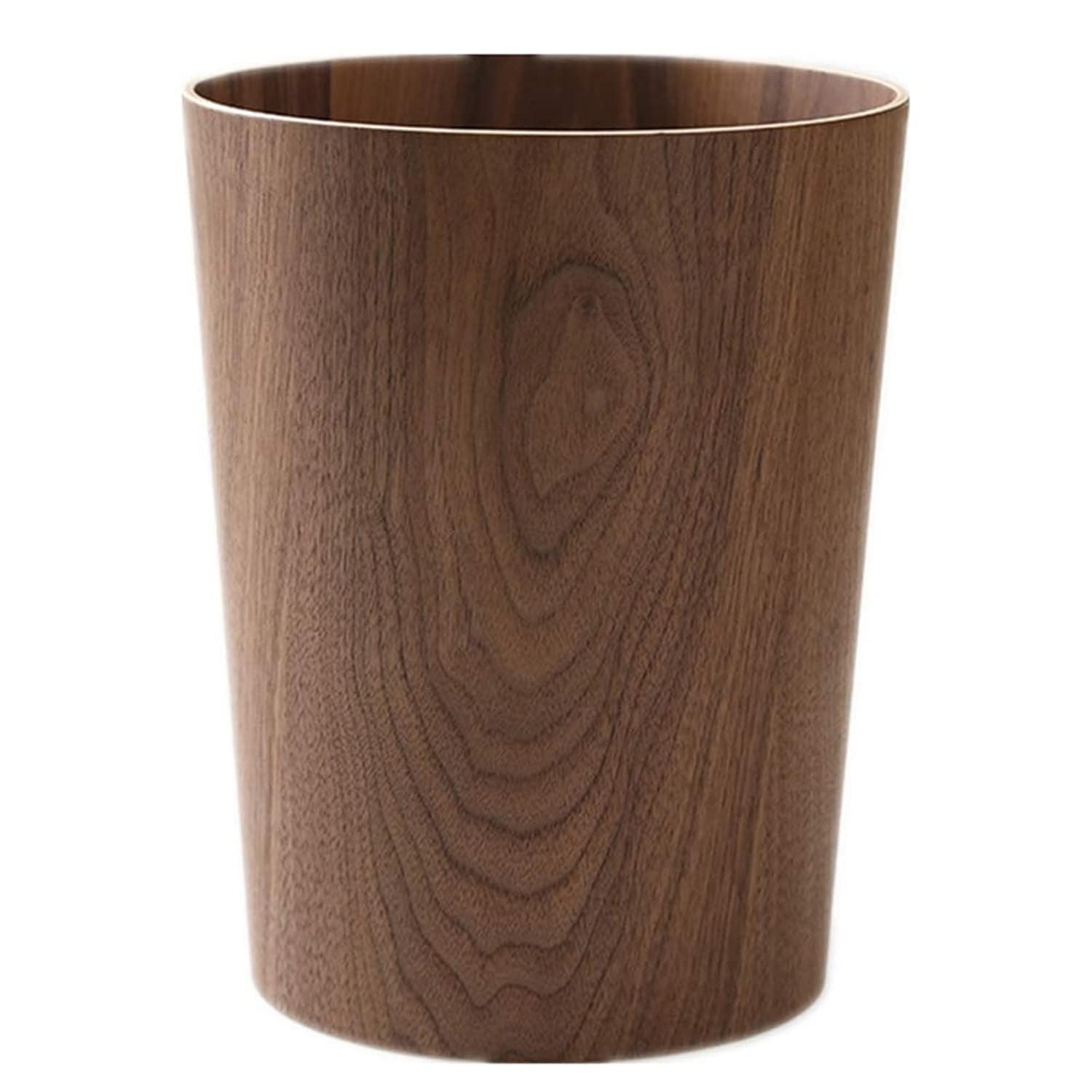 2.3 Gallon Dark Brown Wood Round Wastebasket