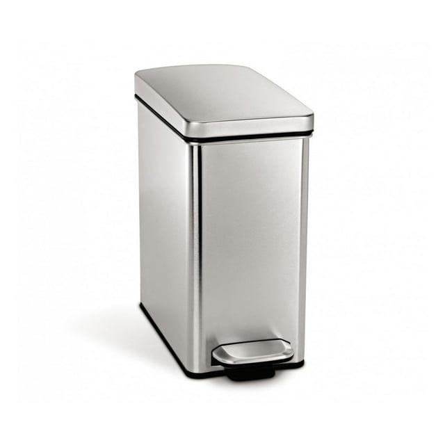 simplehuman 10 Liter / 2.6 Gallon Stainless Steel Bathroom Slim Profile Trash Can