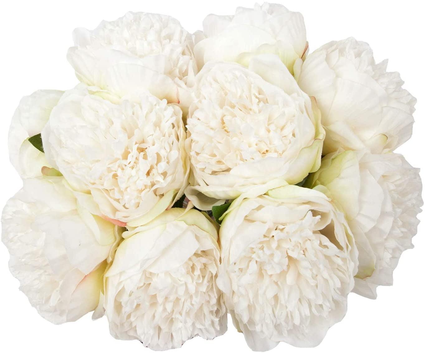 Cream White Silk and Plastic Artificial Peony Bouquet