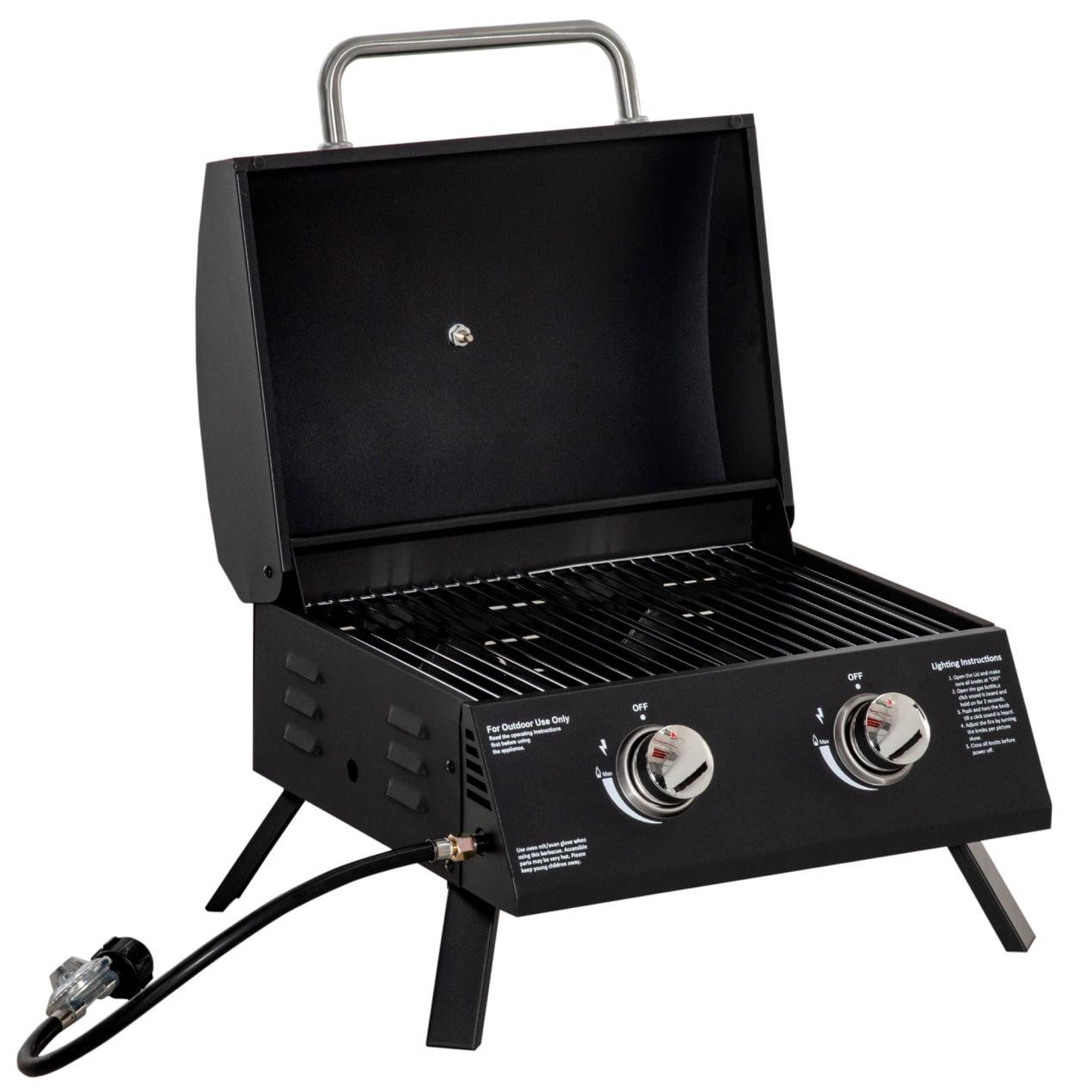 Black Portable 2-Burner Propane Gas Grill with Foldable Legs