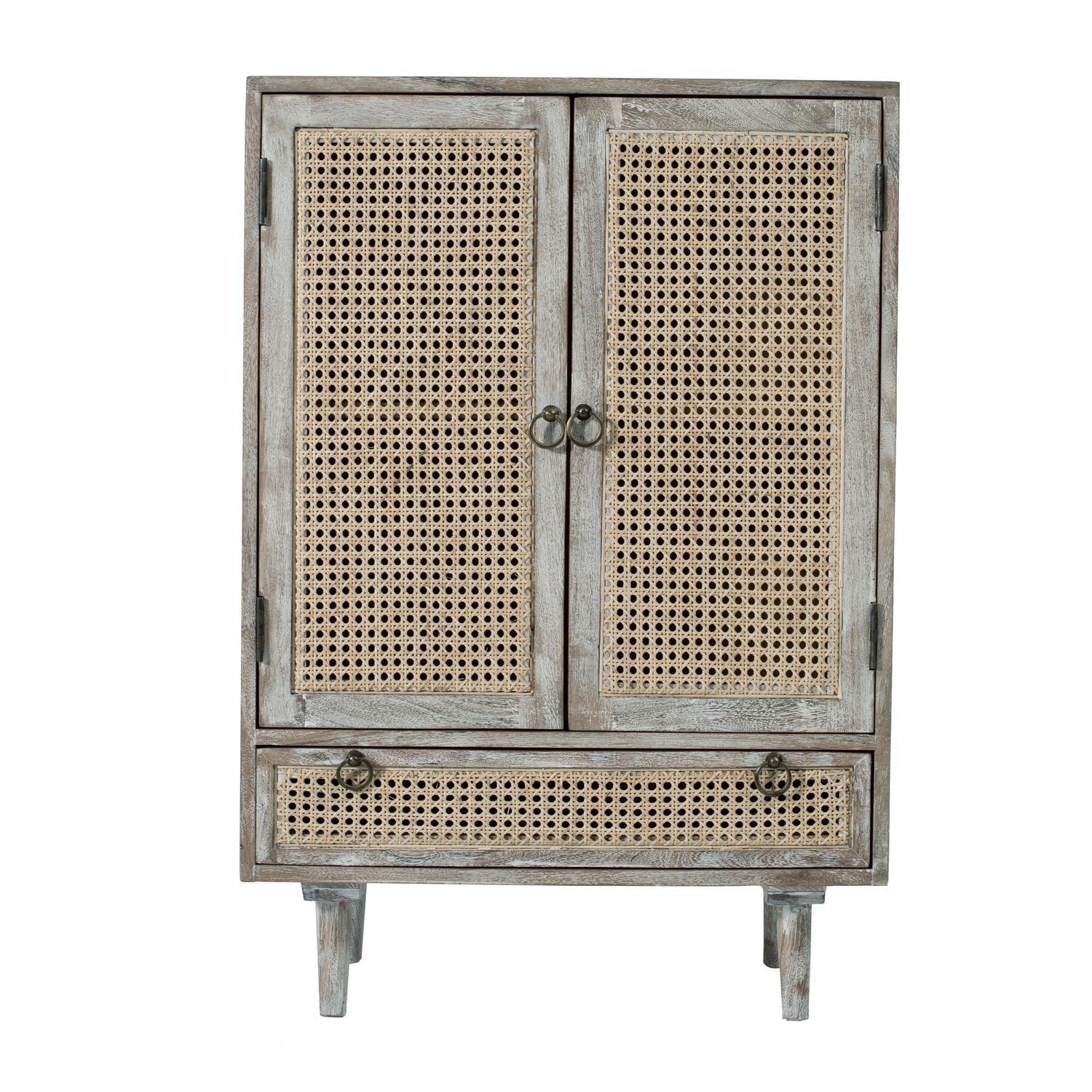 Sand Blast White 2-Door Cane Accent Cabinet