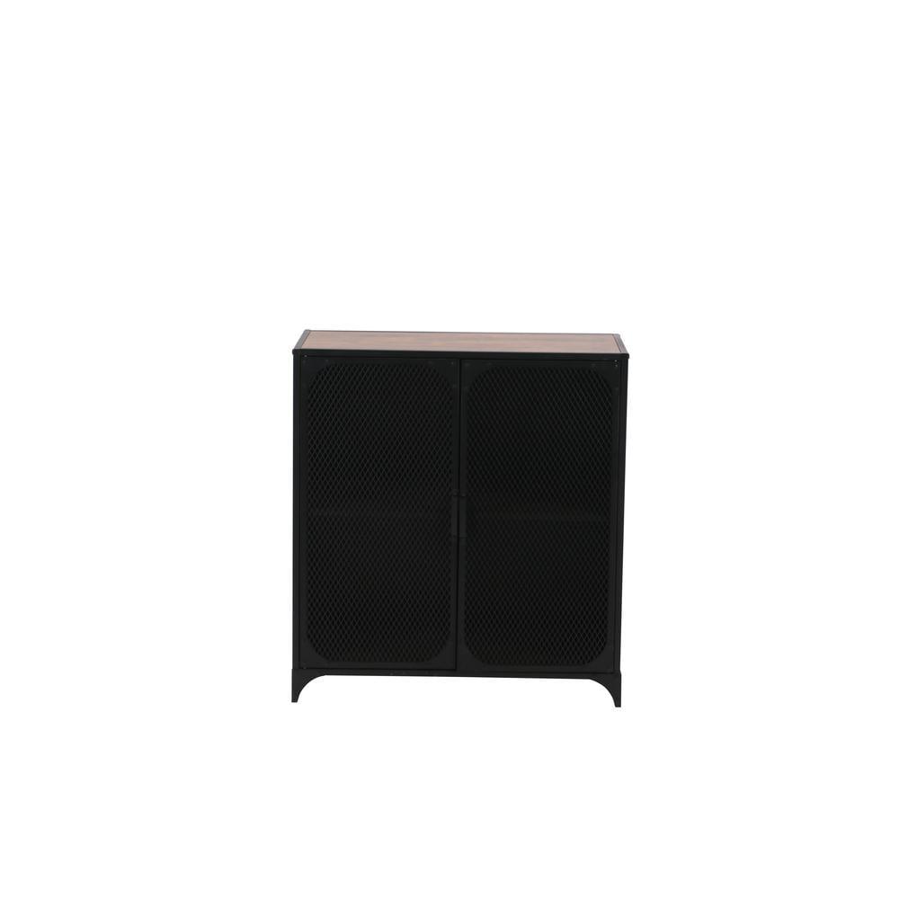 Black Industrial Freestanding 2-Door Mesh Cabinet