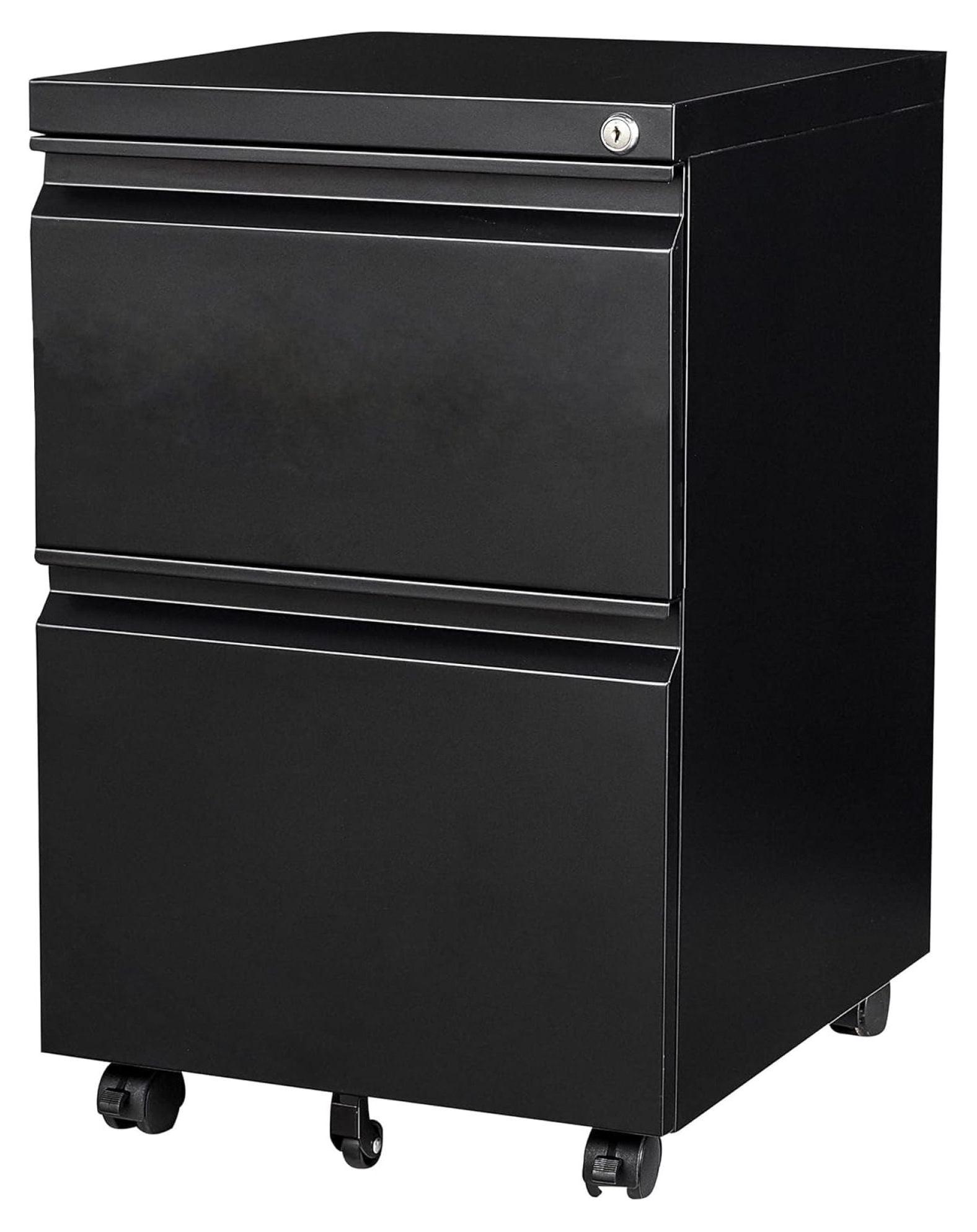 Black 2-Drawer Mobile Metal File Cabinet with Lock