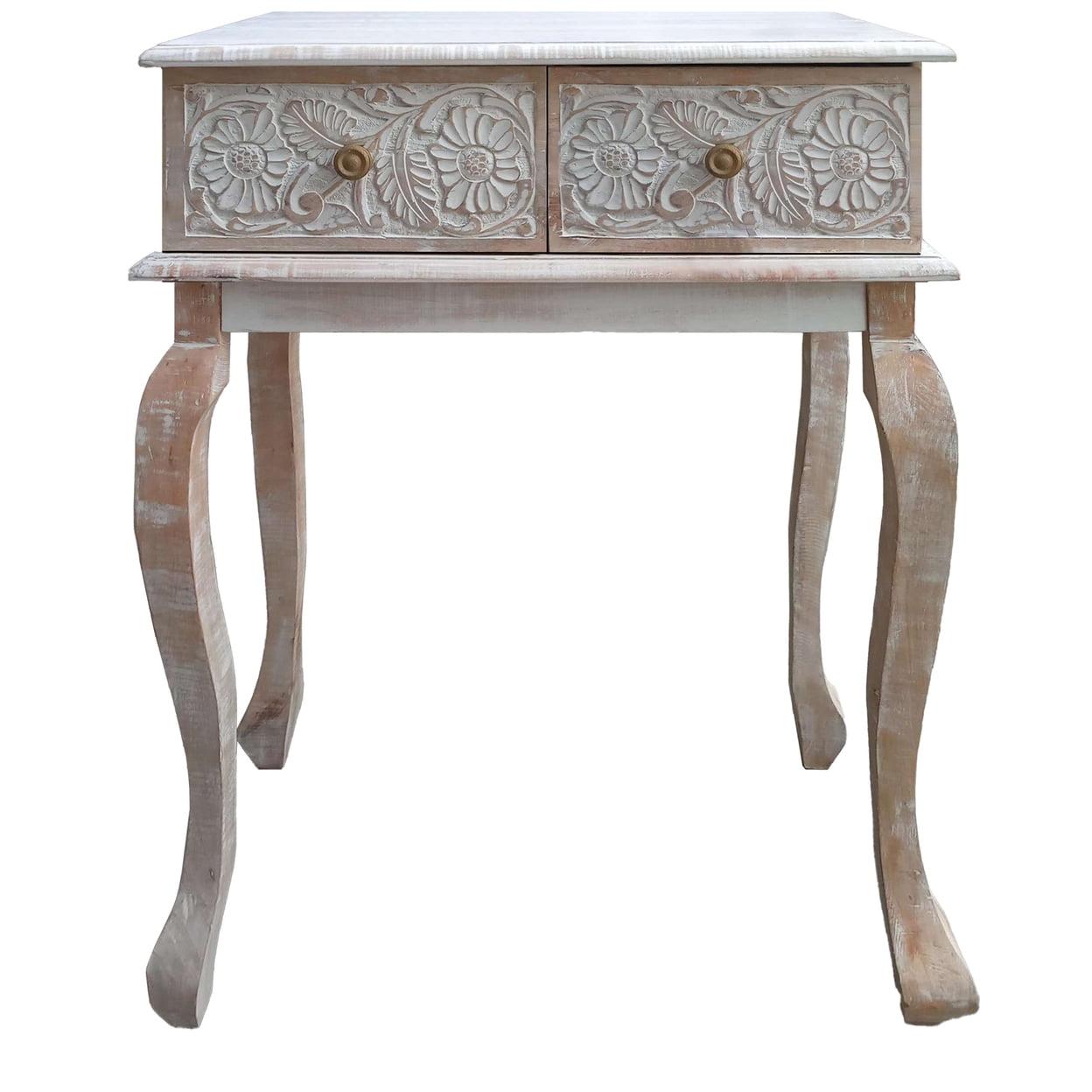 Elegant Console Table with Dual Storage Drawers, Floral Carved Front for Living Room, Entryway, and Hallway Decor