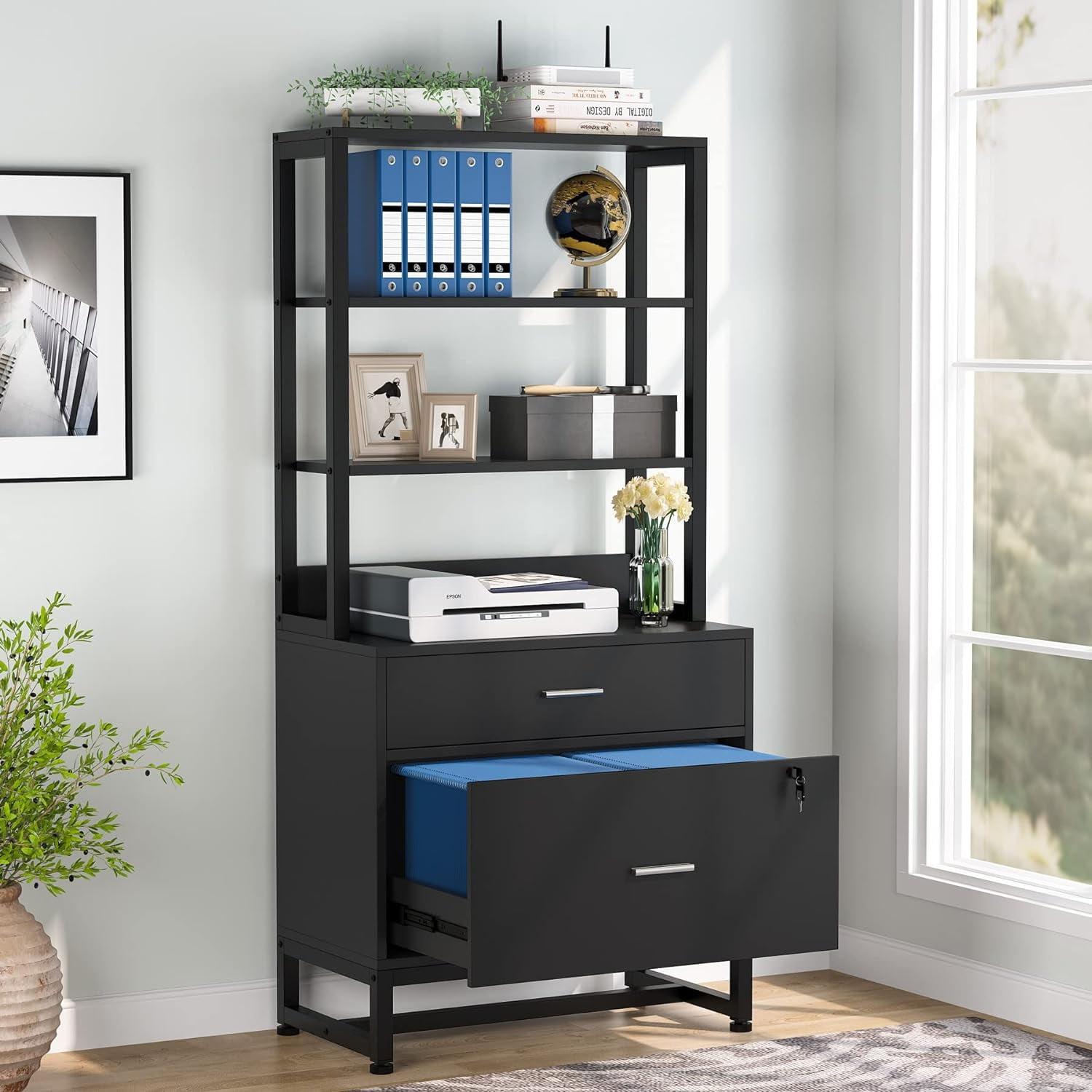 Tribesigns 2 Drawers Vertical File Cabinet, Filing Cabinet Printer Stand with Open Storage Shelves