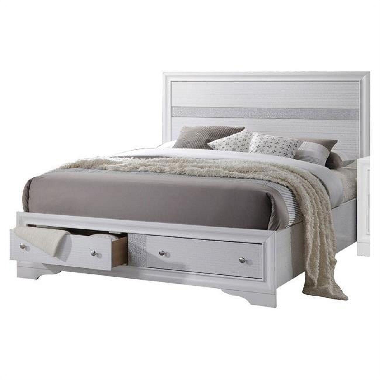 Contemporary White King Bed with Gray Trim and Storage Drawers