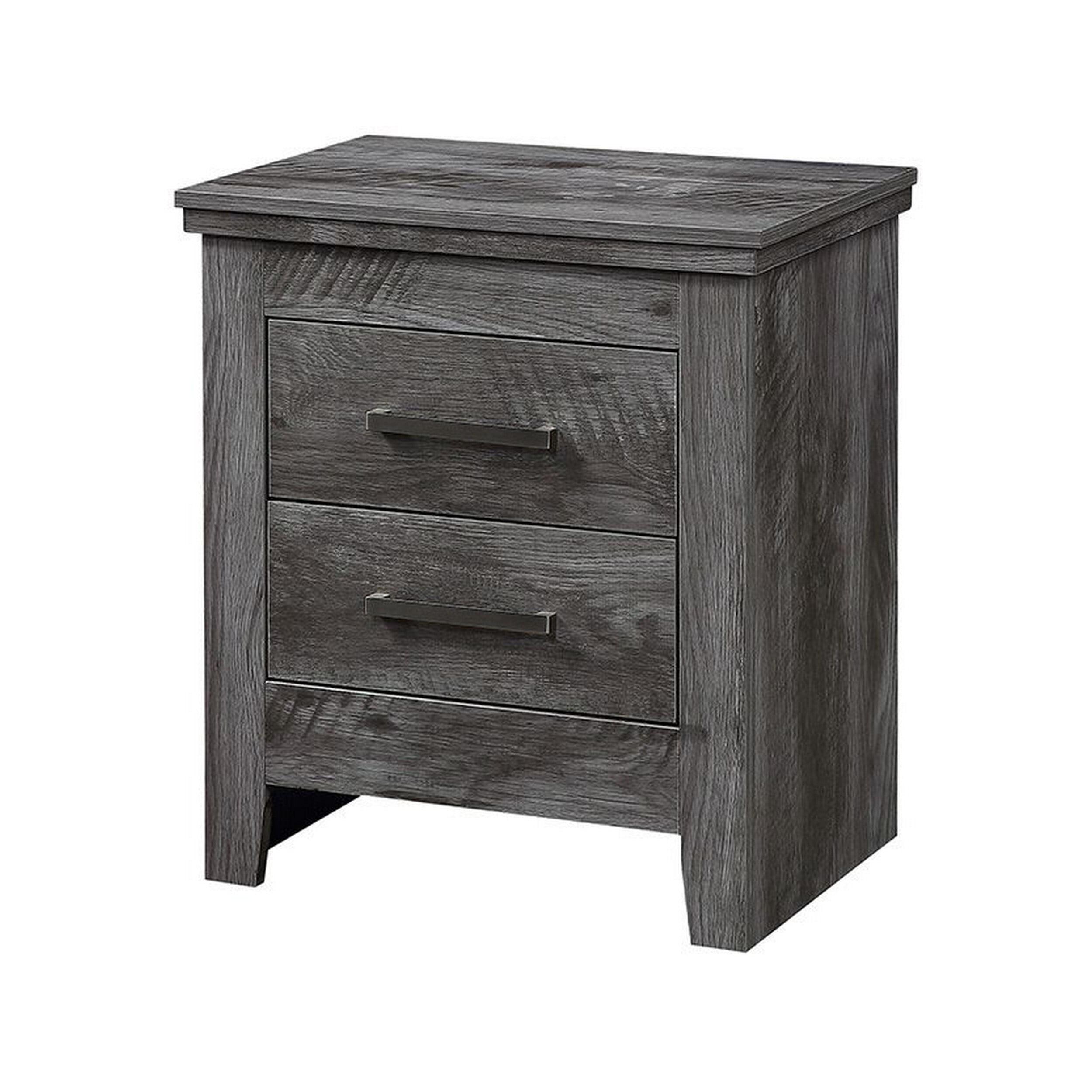Rustic Gray Solid Wood 2-Drawer Nightstand with Metal Pulls