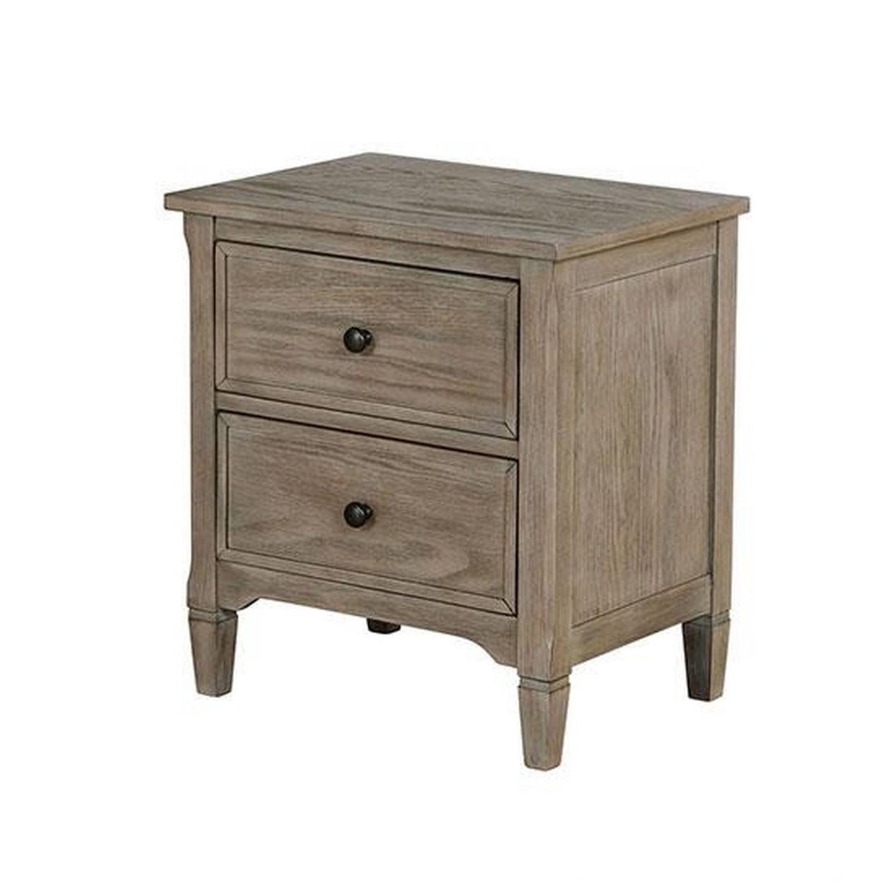 2 Drawer Wooden Nightstand with Round Knobs, Gray - Saltoro Sherpi