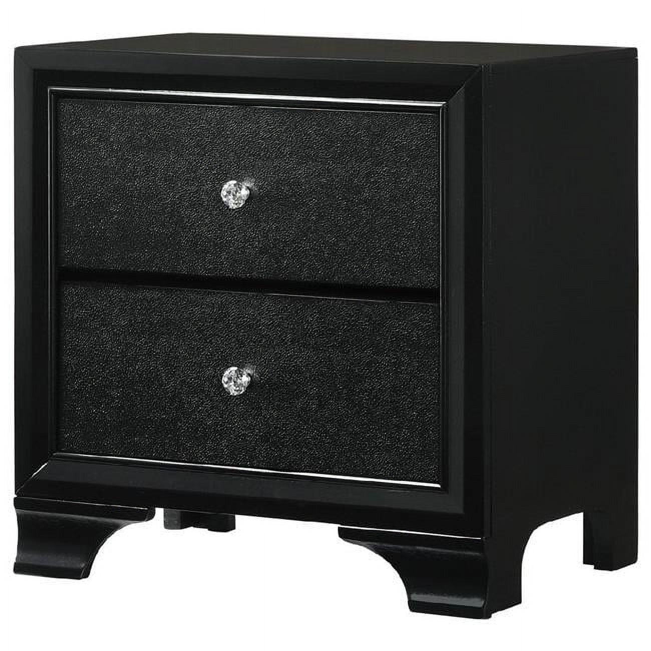 Contemporary Black Solid Wood Nightstand with Crystal Knob Pulls - 24"