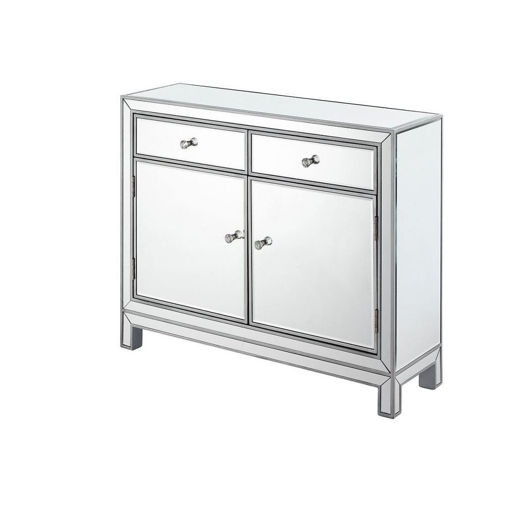 2 Drawers 2 Doors Nightstand in Modern Style-32 inches Tall and 12 inches Wide-Antique Silver Finish Bailey Street Home 779-Bel-5046464