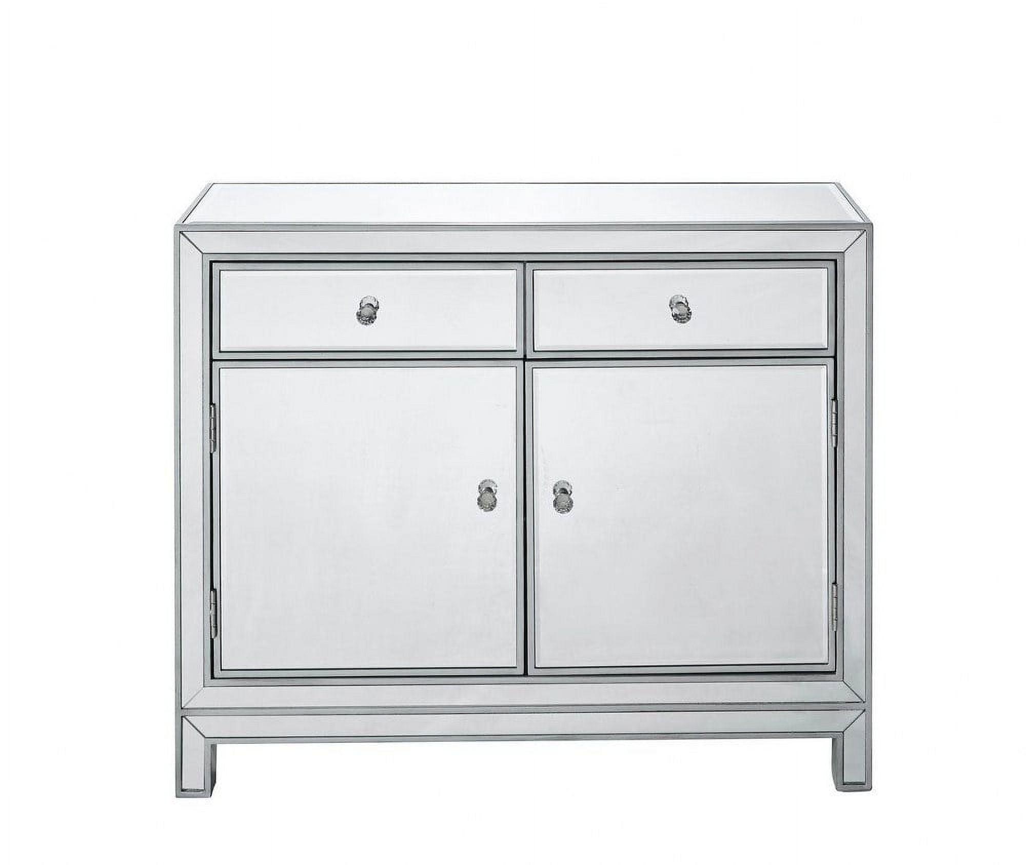 Contemporary 2-Drawer Antique Silver Mirror Nightstand with Crystal Knobs - 38x12x32