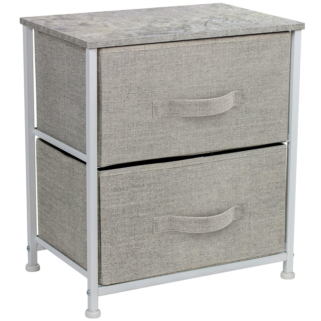 Sorbus Nightstand with 2 Drawers - Steel Frame, Wood Top & Easy Pull Fabric Bins - Great for Home, Bedroom, Office & College Dorm (Gray)
