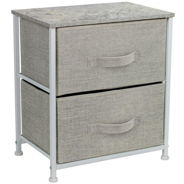 Sorbus Nightstand with 2 Drawers - Steel Frame, Wood Top & Easy Pull Fabric Bins - Great for Home, Bedroom, Office & College Dorm (Gray)