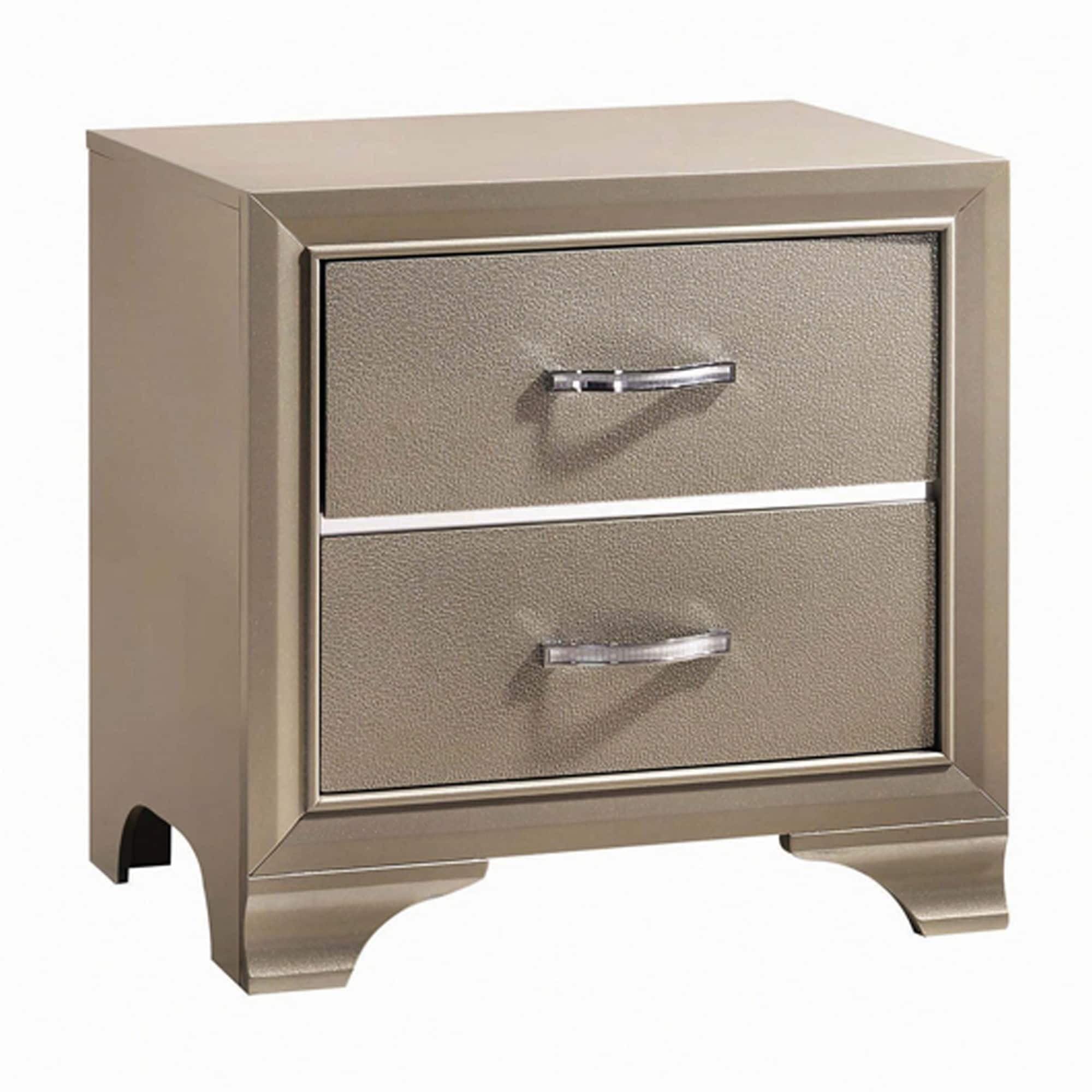 Champagne Silver Mirrored 2-Drawer Nightstand with Chrome Accents