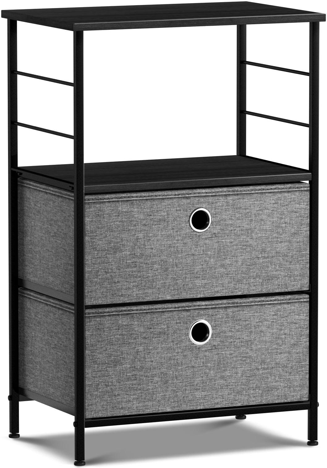 Black Steel Frame 2-Drawer Nightstand with Wood Top