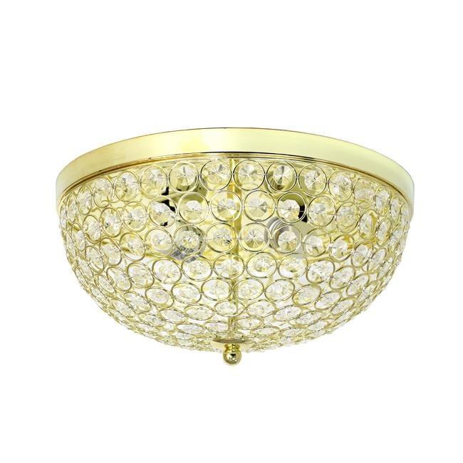 Elegant Designs Elipse Crystal 13" Metal 2 Light Bowl Shaped Ceiling Flush Mount Fixture, Gold