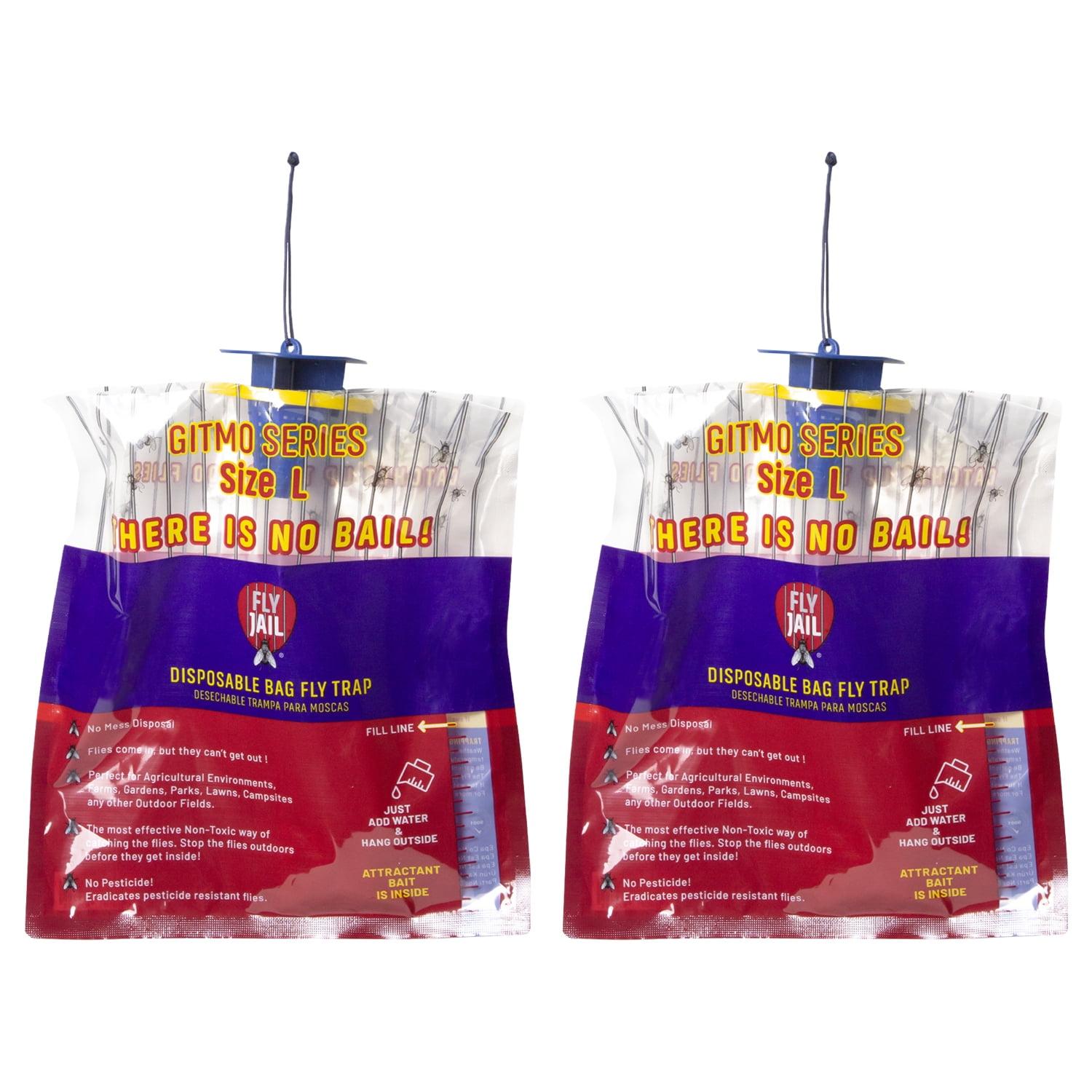 FLY JAIL Large Bags Disposable Outdoor Fly Trap Pre-Baited High-Capacity Fly Catcher 2 Pack