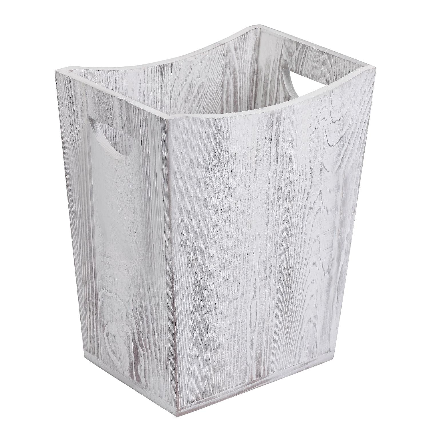 2-Gallon Farmhouse Style Wood Wastebaskets,Grayish-white