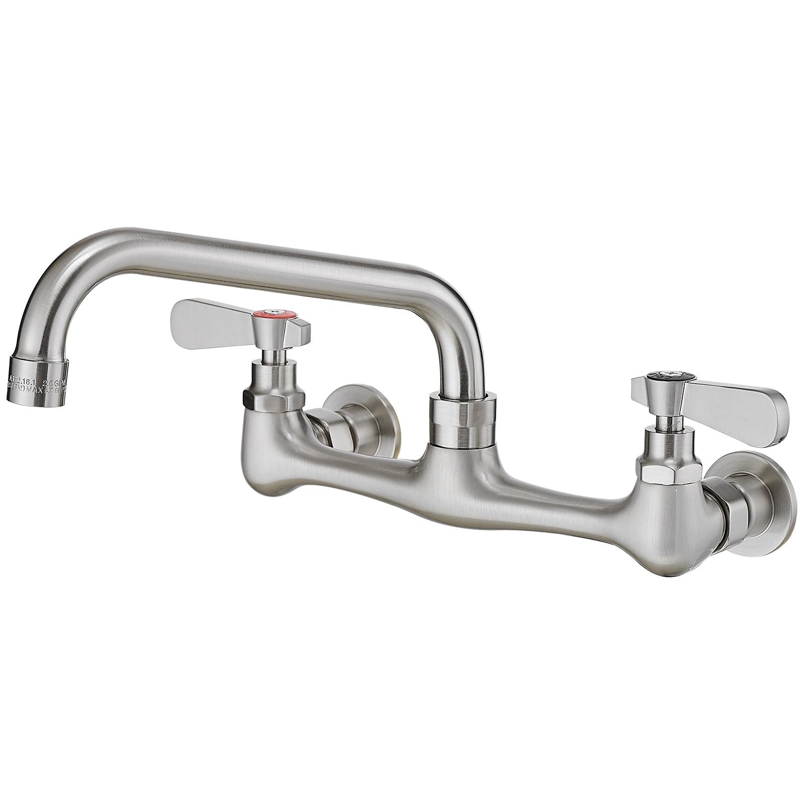 BWE Double Handles Wall Mount Modern Standard Kitchen Faucet With 8 Inch Swivel Spout 8" Center