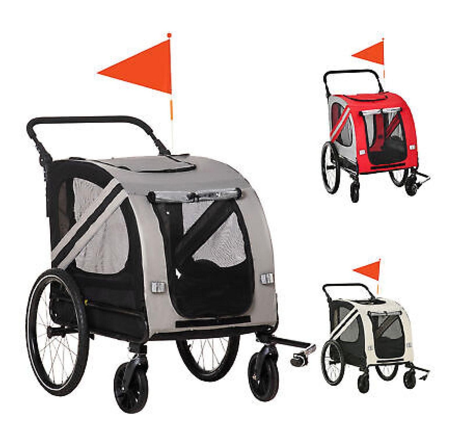 Aosom Dog Bike Trailer 2-in-1 Pet Stroller Cart Bicycle Wagon Cargo Carrier Attachment for Travel with 4 Wheels Reflectors Flag