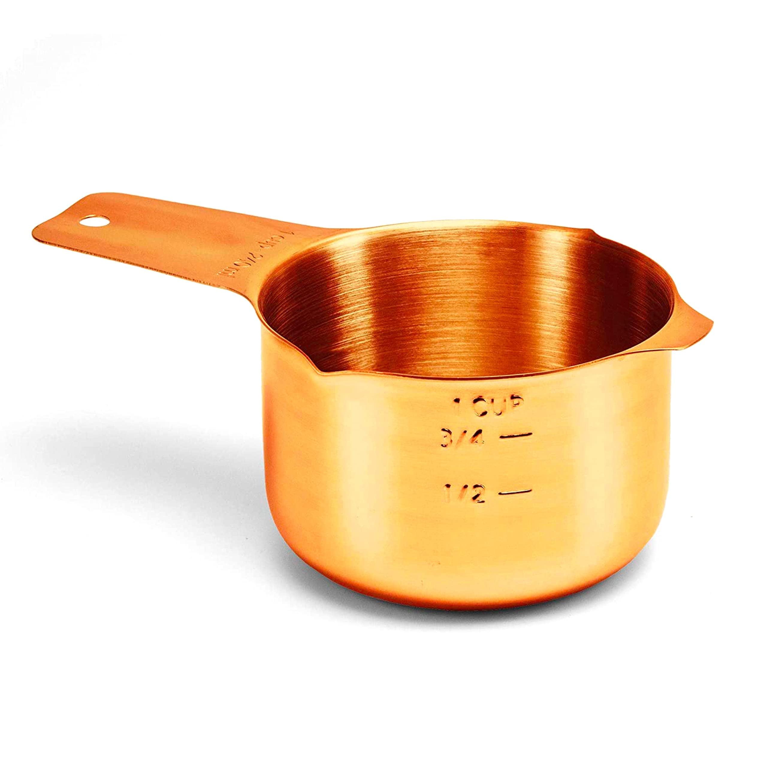 2lbDepot 1 Cup Measuring Cup Copper Stainless Steel Metal, Accurate, Engraved Markings US & Metric (240 ml), Wet Liquids & Dry Food Ingredients for Kitchen Baking & Cooking, One Single Cup