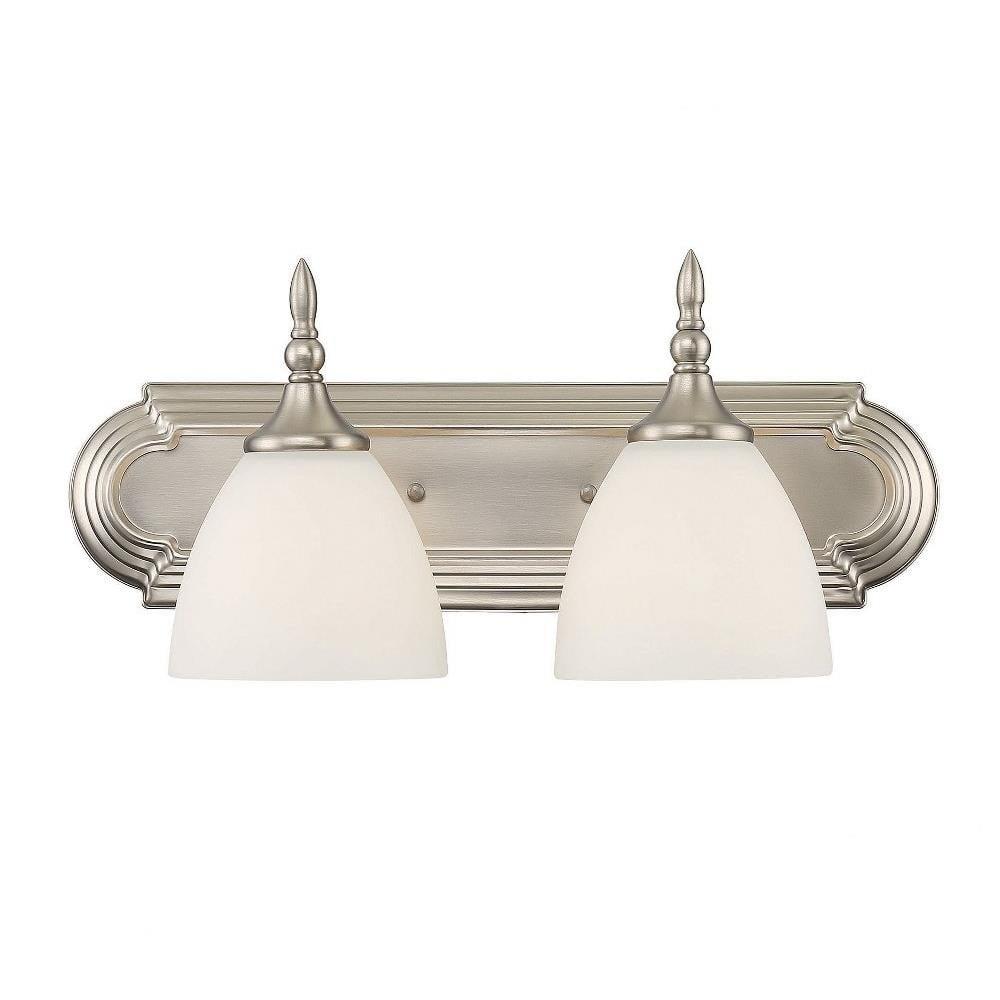 Satin Nickel 2-Light Vanity Fixture with White Glass Shades