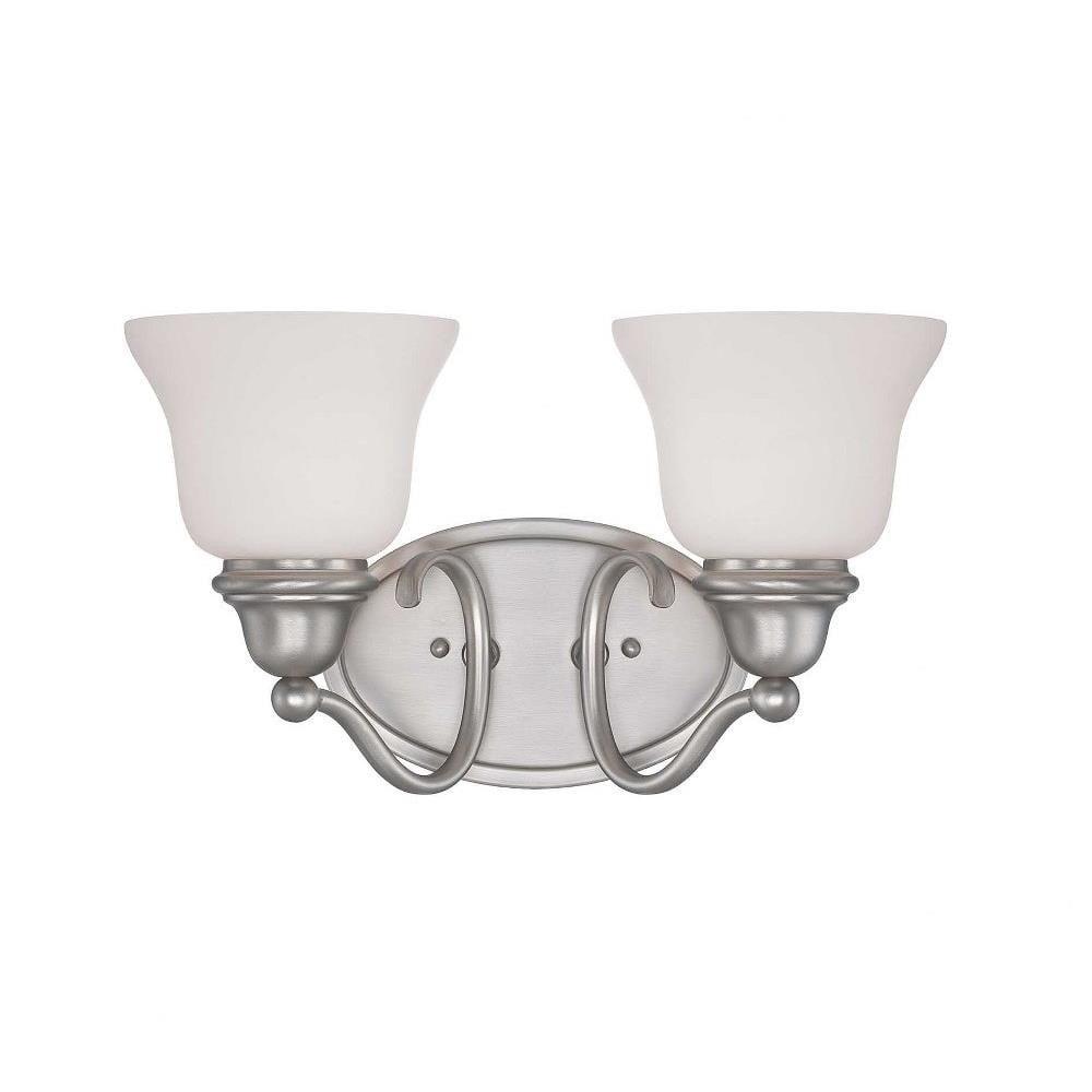 Pewter 2-Light Vanity Fixture with White Glass Shades