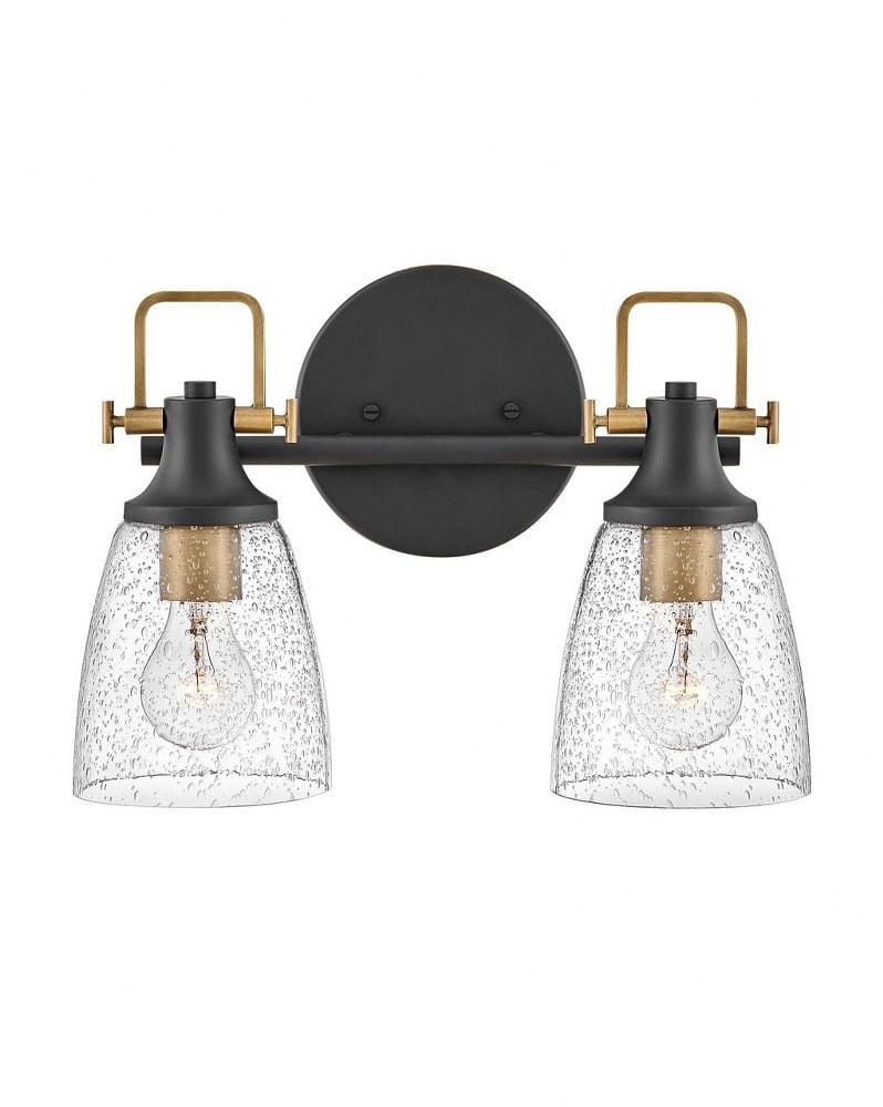 Easton Heritage Brass & Black 2-Light Dimmable Vanity Light with Clear Seedy Glass