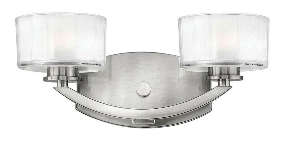 Elegant Meridian 2-Light Outdoor Vanity in Brushed Nickel with Faceted Glass