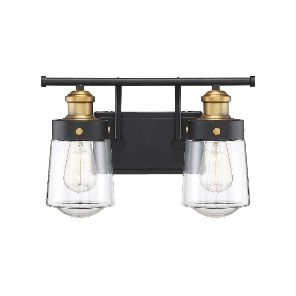 Black and Brass 2-Light Industrial Bathroom Fixture with Glass Shades