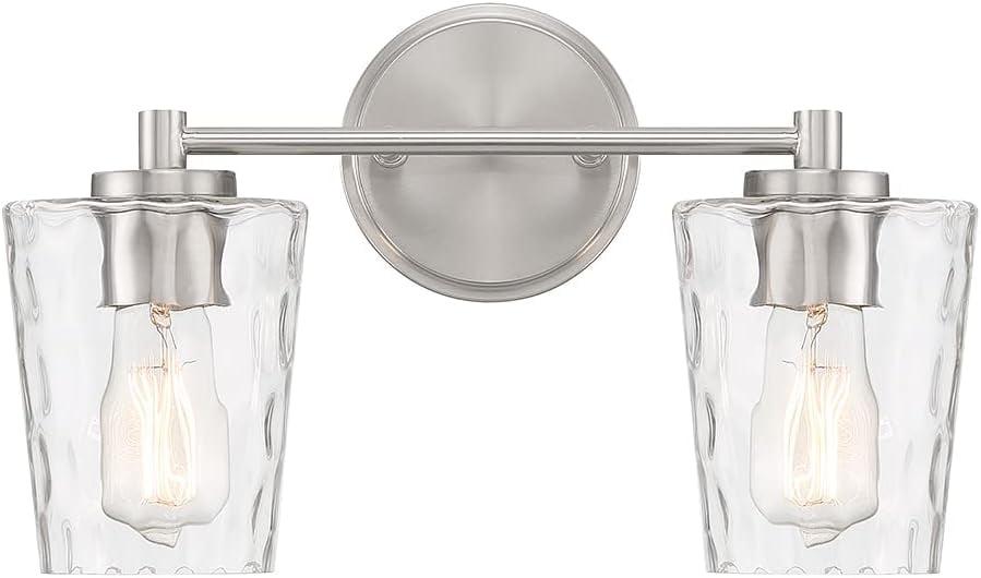 Satin Nickel 2-Light Vanity with Clear Hammered Glass Shades