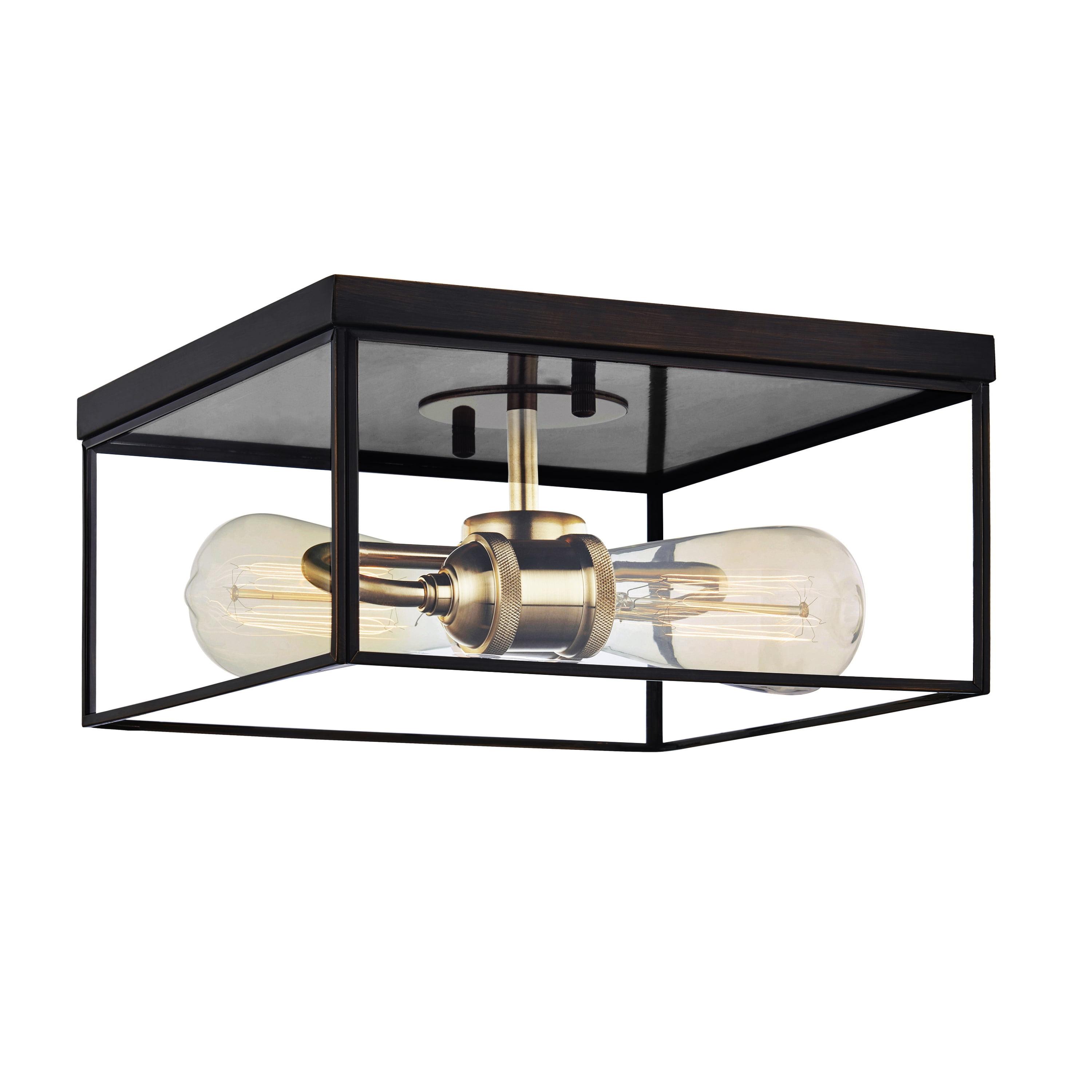 10.25" Dark Bronze and Brass Glass Flush Mount Light