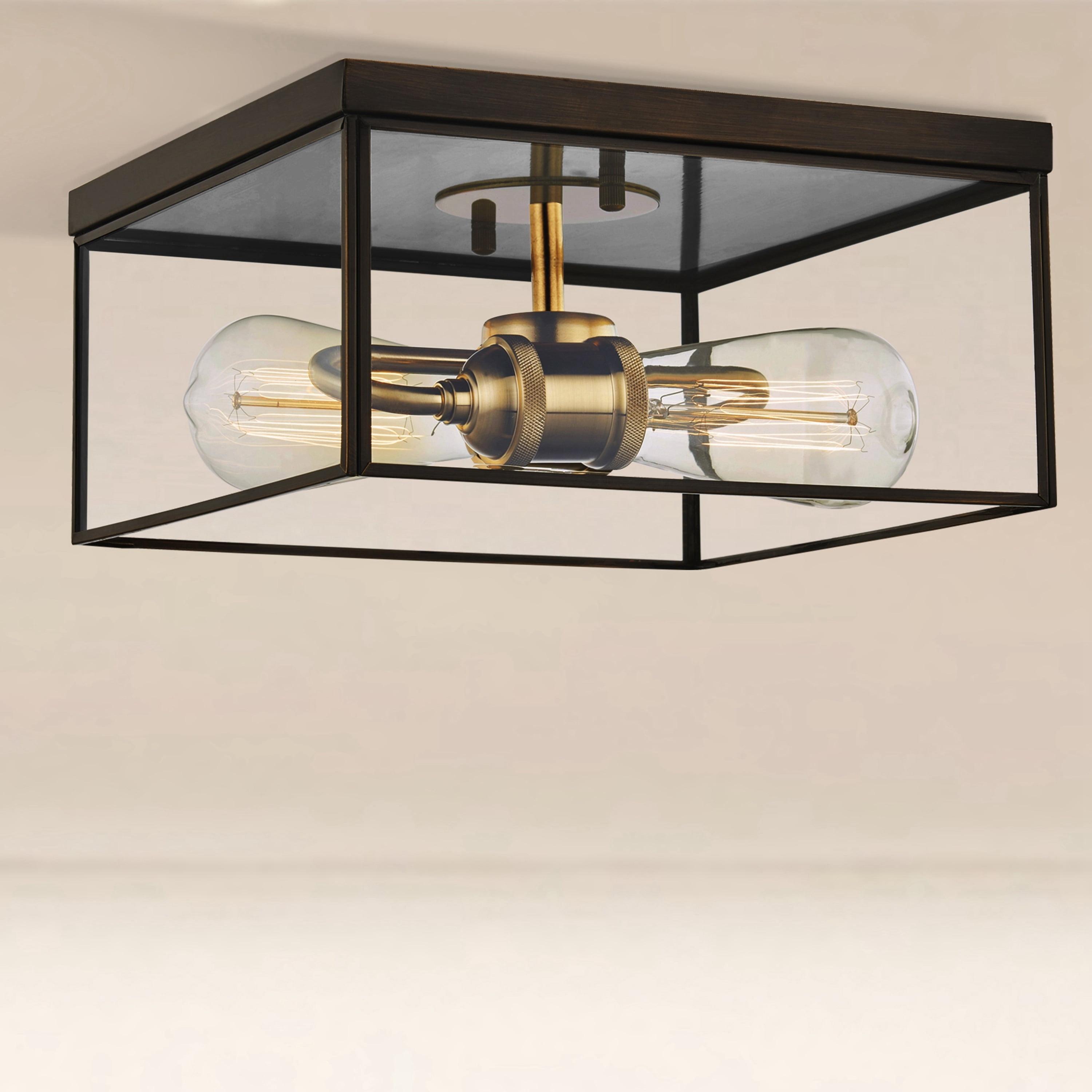 C Cattleya 2-Light Brass Flush Mount Ceiling Light with Tempered Glass - Dark Bronze